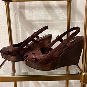 Miu Miu brown leather, wood wedge, size 36
